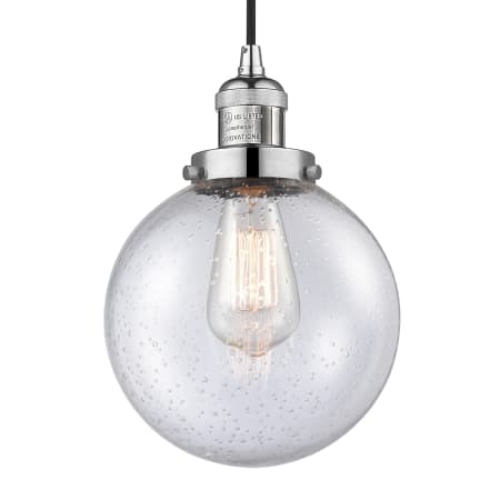 A large image of the Innovations Lighting 201C-8 Beacon Polished Nickel / Seedy