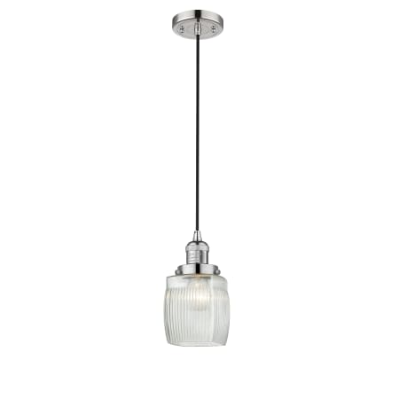 A large image of the Innovations Lighting 201C Colton Polished Nickel / Clear Halophane