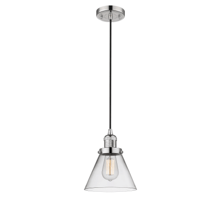 A large image of the Innovations Lighting 201C Large Cone Polished Nickel / Clear