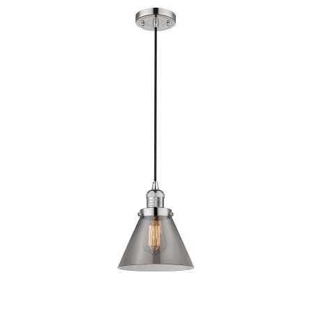 A large image of the Innovations Lighting 201C Large Cone Polished Nickel / Smoked