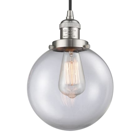 A large image of the Innovations Lighting 201C-8 Beacon Brushed Satin Nickel / Clear