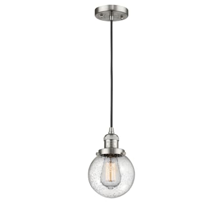 A large image of the Innovations Lighting 201C-6 Beacon Brushed Satin Nickel / Seedy