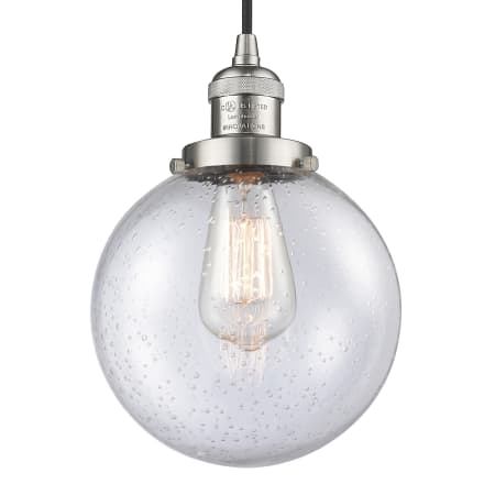 A large image of the Innovations Lighting 201C-8 Beacon Brushed Satin Nickel / Seedy