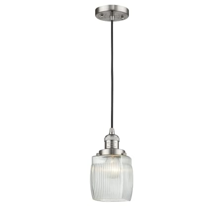 A large image of the Innovations Lighting 201C Colton Brushed Satin Nickel / Clear Halophane