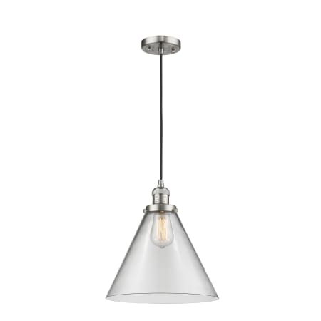 A large image of the Innovations Lighting 201C-L X-Large Cone Brushed Satin Nickel / Clear