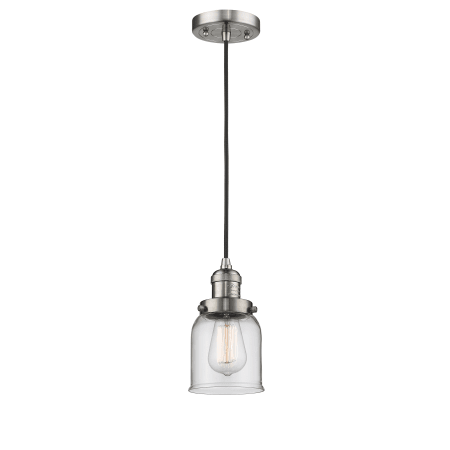 A large image of the Innovations Lighting 201C Small Bell Brushed Satin Nickel / Clear