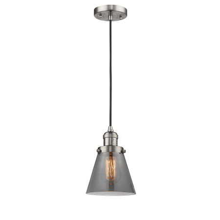 A large image of the Innovations Lighting 201C Small Cone Brushed Satin Nickel / Smoked