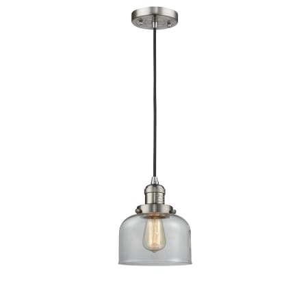 A large image of the Innovations Lighting 201C Large Bell Brushed Satin Nickel / Clear