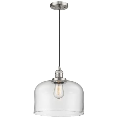 A large image of the Innovations Lighting 201C-L X-Large Bell Brushed Satin Nickel / Clear