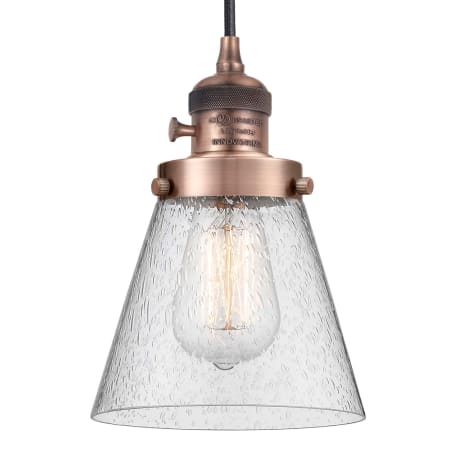 A large image of the Innovations Lighting 201CSW-8-6 Cone Pendant Antique Copper / Seedy