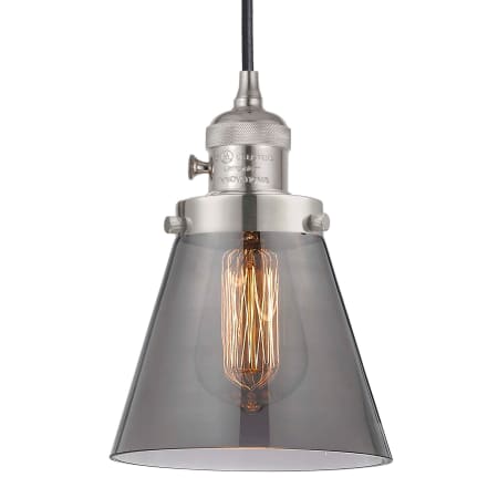 A large image of the Innovations Lighting 201CSW-8-6 Cone Pendant Polished Nickel / Plated Smoke