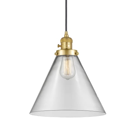 A large image of the Innovations Lighting 201CSW-14-12-L Cone Pendant Satin Gold / Clear