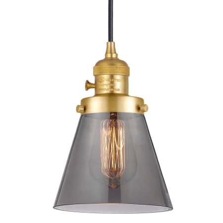 A large image of the Innovations Lighting 201CSW-8-6 Cone Pendant Satin Gold / Plated Smoke