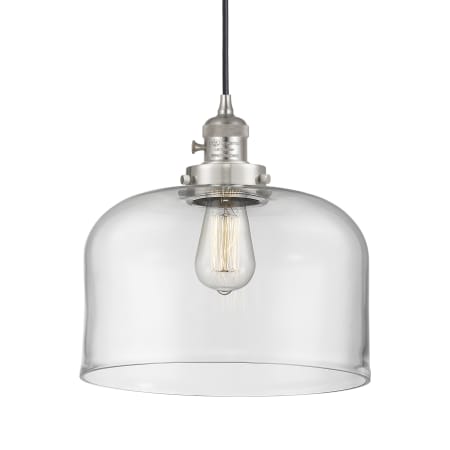 A large image of the Innovations Lighting 201CSW--8-12-L Bell Pendant Brushed Satin Nickel / Clear