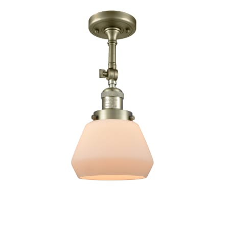 A large image of the Innovations Lighting 201F Fulton Antique Brass / Matte White Cased