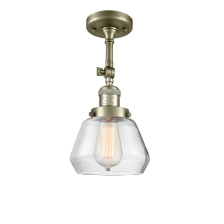 A large image of the Innovations Lighting 201F Fulton Antique Brass / Clear