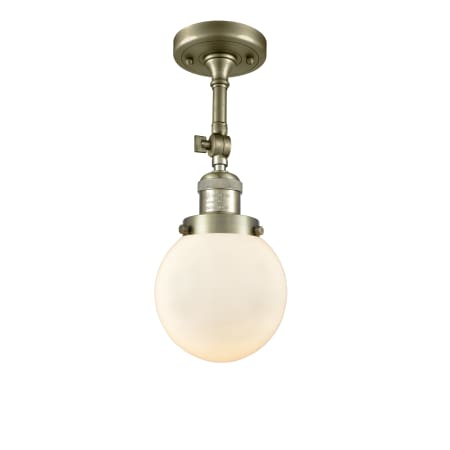 A large image of the Innovations Lighting 201F-6 Beacon Antique Brass / Matte White Cased