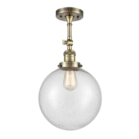 A large image of the Innovations Lighting 201F X-Large Beacon Antique Brass / Seedy