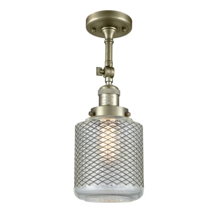 A large image of the Innovations Lighting 201F Stanton Antique Brass / Clear Wire Mesh