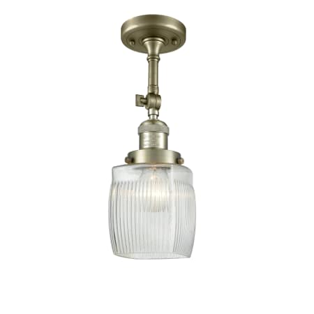 A large image of the Innovations Lighting 201F Colton Antique Brass / Clear Halophane