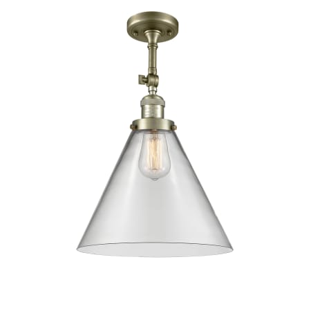 A large image of the Innovations Lighting 201F X-Large Cone Antique Brass / Clear