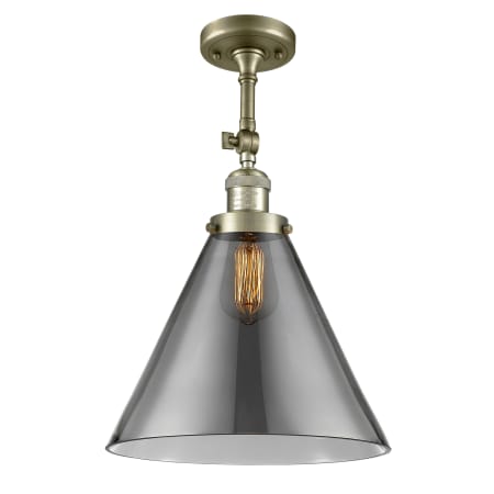 A large image of the Innovations Lighting 201F X-Large Cone Antique Brass / Plated Smoke