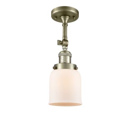 A large image of the Innovations Lighting 201F Small Bell Antique Brass / Matte White Cased