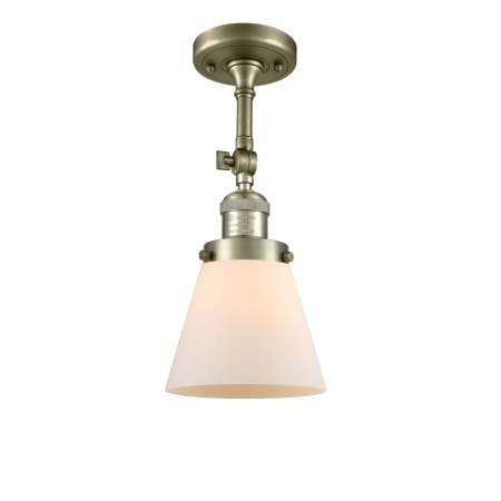A large image of the Innovations Lighting 201F Small Cone Antique Brass / Matte White Cased