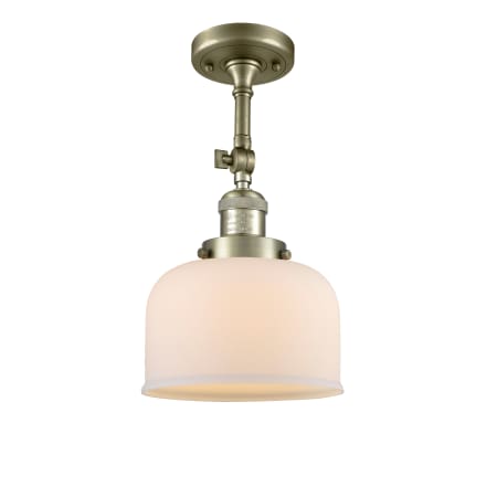 A large image of the Innovations Lighting 201F Large Bell Antique Brass / Matte White Cased