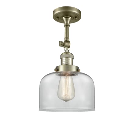 A large image of the Innovations Lighting 201F Large Bell Antique Brass / Clear