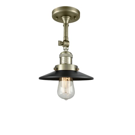 A large image of the Innovations Lighting 201F Railroad Antique Brass / Matte Black
