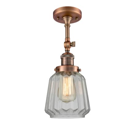 A large image of the Innovations Lighting 201F Chatham Antique Copper / Clear Fluted