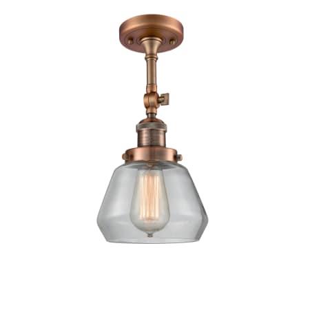 A large image of the Innovations Lighting 201F Fulton Antique Copper / Clear