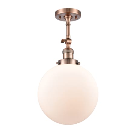 A large image of the Innovations Lighting 201F X-Large Beacon Antique Copper / Matte White