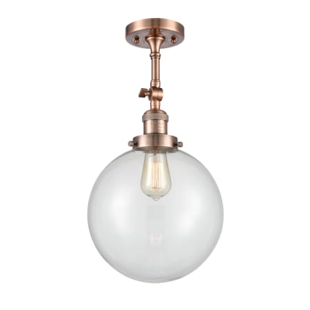 A large image of the Innovations Lighting 201F X-Large Beacon Antique Copper / Clear