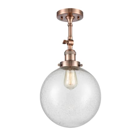 A large image of the Innovations Lighting 201F X-Large Beacon Antique Copper / Seedy