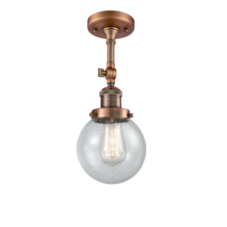 A large image of the Innovations Lighting 201F-6 Beacon Antique Copper / Seedy