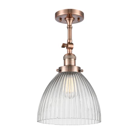 A large image of the Innovations Lighting 201F Seneca Falls Antique Copper / Clear Halophane