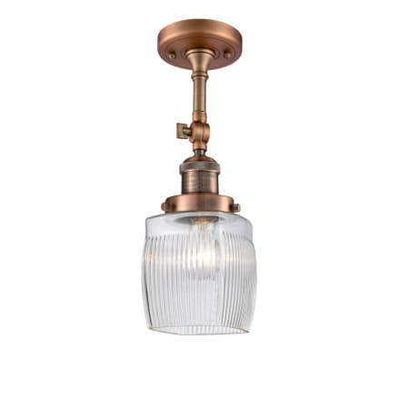 A large image of the Innovations Lighting 201F Colton Antique Copper / Clear Halophane