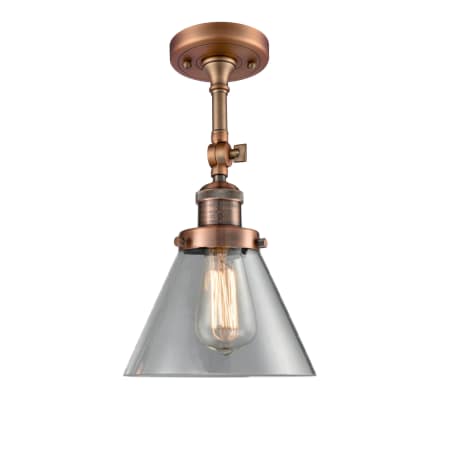 A large image of the Innovations Lighting 201F Large Cone Antique Copper / Clear
