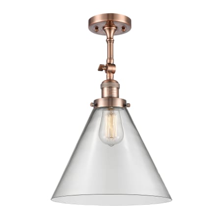 A large image of the Innovations Lighting 201F X-Large Cone Antique Copper / Clear