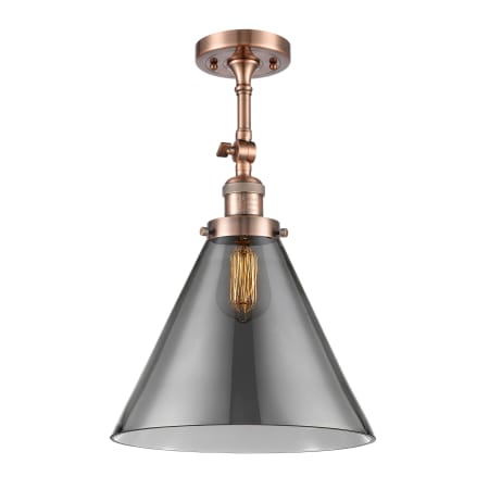 A large image of the Innovations Lighting 201F X-Large Cone Antique Copper / Plated Smoke