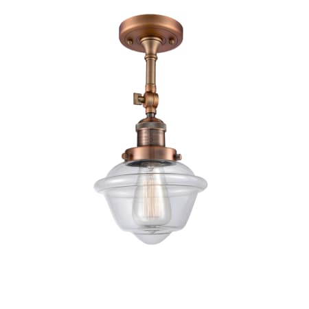 A large image of the Innovations Lighting 201F Small Oxford Antique Copper / Clear