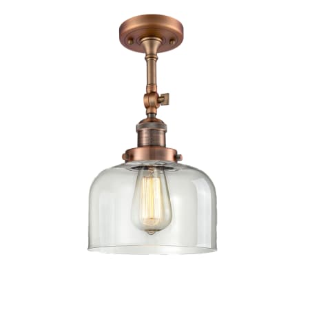 A large image of the Innovations Lighting 201F Large Bell Antique Copper / Clear