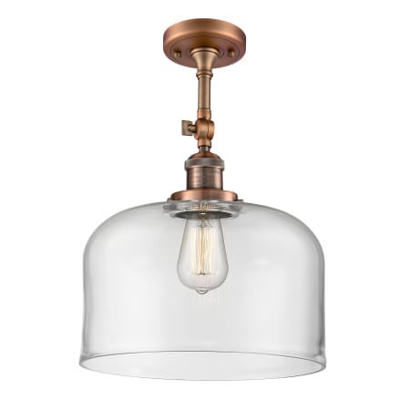 A large image of the Innovations Lighting 201F X-Large Bell Antique Copper / Clear