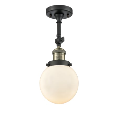 A large image of the Innovations Lighting 201F-6 Beacon Black Antique Brass / Matte White Cased