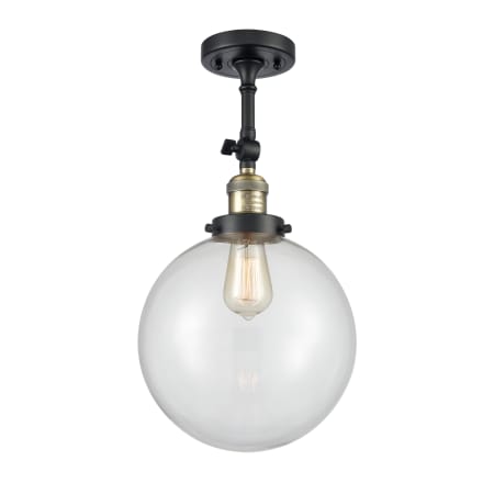 A large image of the Innovations Lighting 201F X-Large Beacon Black Antique Brass / Clear