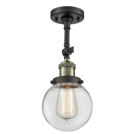 A large image of the Innovations Lighting 201F-6 Beacon Black Antique Brass / Clear