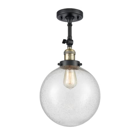 A large image of the Innovations Lighting 201F X-Large Beacon Black Antique Brass / Seedy