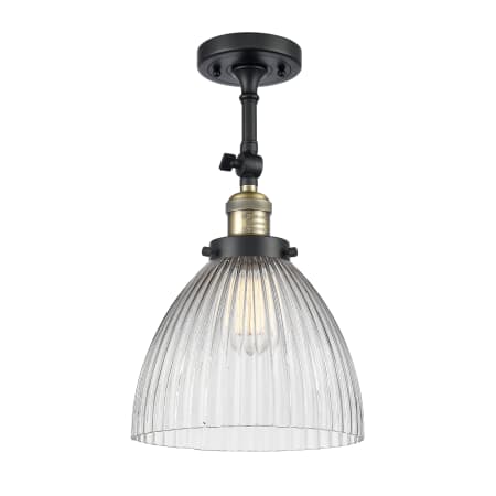 A large image of the Innovations Lighting 201F Seneca Falls Black Antique Brass / Clear Halophane